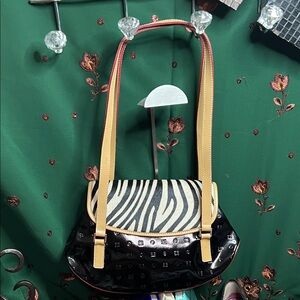 Arcadia Zebra Print Black and Tan Shoulder Bag